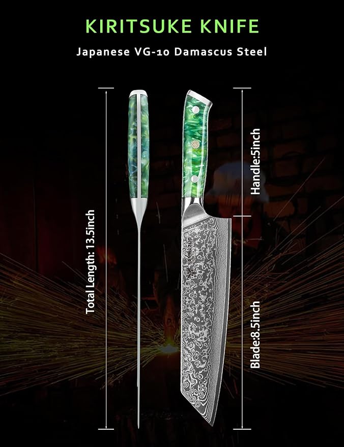 SANMUZUO 8.5 inch Kiritsuke Kitchen Chef Knife - 67 Layers Damascus Steel & Resin Handle - Xuan Series(Jade Green)