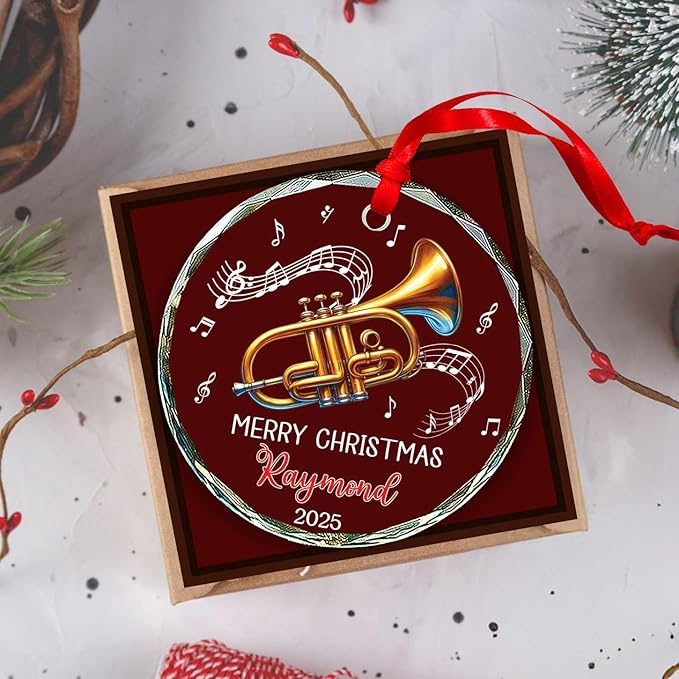 Cornet Players Xmas Glass Ornaments, Personalized Text & Name Cornet Christmas Ornament Gifts for Musical Instrument Lover, Cornetist Ornament Christmas 2026, Custom Music Lover Glass Ornaments Decor