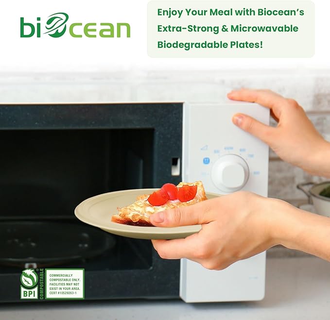 biocean 6 Inch Compostable Plates 100 Pack Heavy Duty Compostable Paper Plate, Disposable Eco-Friendly Sugarcane Bagasse Plate, Natural Brown Plates for Dinner, Dessert, and Weddings