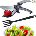 Kitchen Salad Scissors with Salad Forks for Chop n Mix Salad,Salad Cutting Tool Cut and Toss Dual Blade Salad Chopper Scissors,Multifunction Vegetable Salad Making Kit with Cutter n Mixing Fork