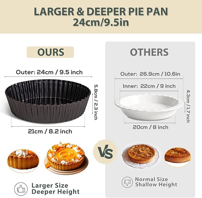 2 Pack 9.5 Inch Pie Pan with Removable Bottom for Baking Deep Quiche Dish