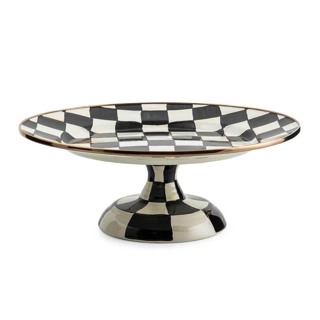 MACKENZIE-CHILDS Pedestal Platter, Small, Black-and-White Courtly Check
