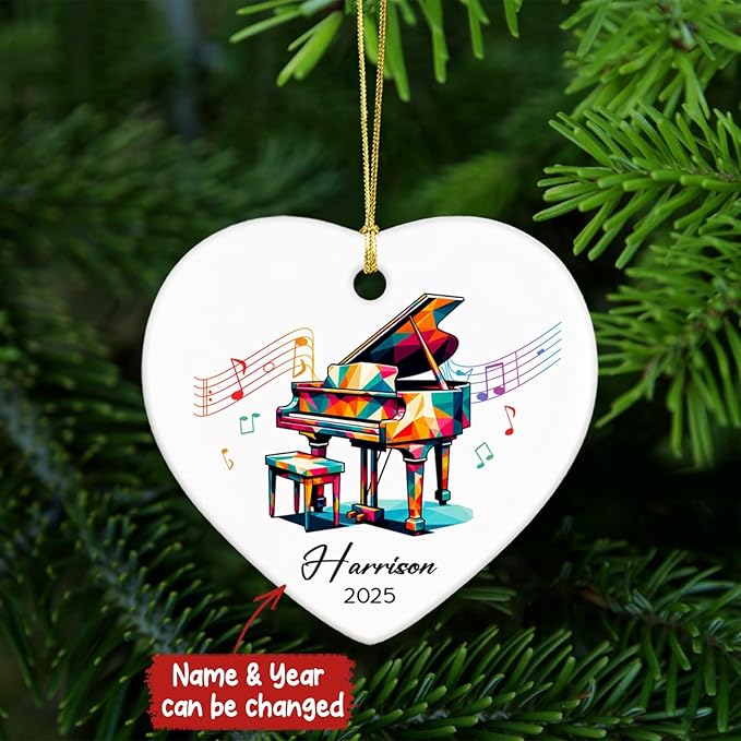 Piano Xmas Tree Ceramic Ornament Gifts for Music Lovers, Personalized Name & Year Piano Player Ornaments 2026, Pianist Ceramic Ornament Christmas Hanging, Custom Musical Instrument Ornaments Decor