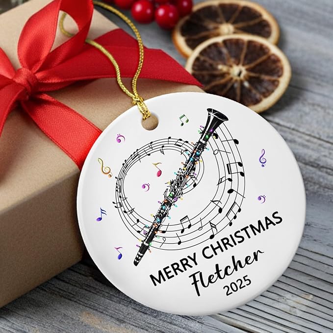 Awesome Clarinet Musical Ceramic Ornament, Custom Text Year Name Clarinetist Xmas Tree Ornaments Gift for Women Men Clarinet Instrument Player, Personalized Clarinets Ceramic Christmas Ornament 2026