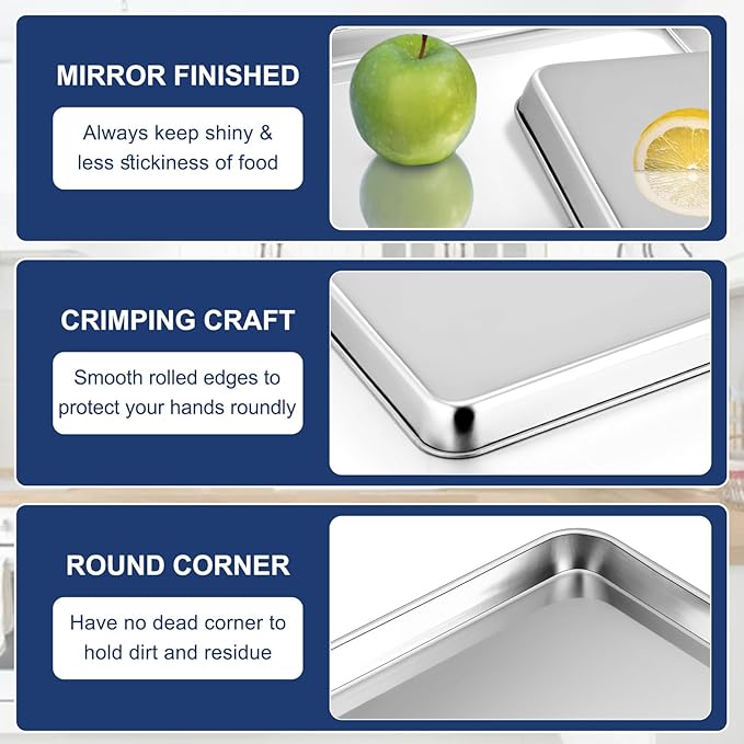 P&P CHEF Baking Sheet Pan, Stainless Steel Cookie Sheet, 9 Inch & 2 Pcs