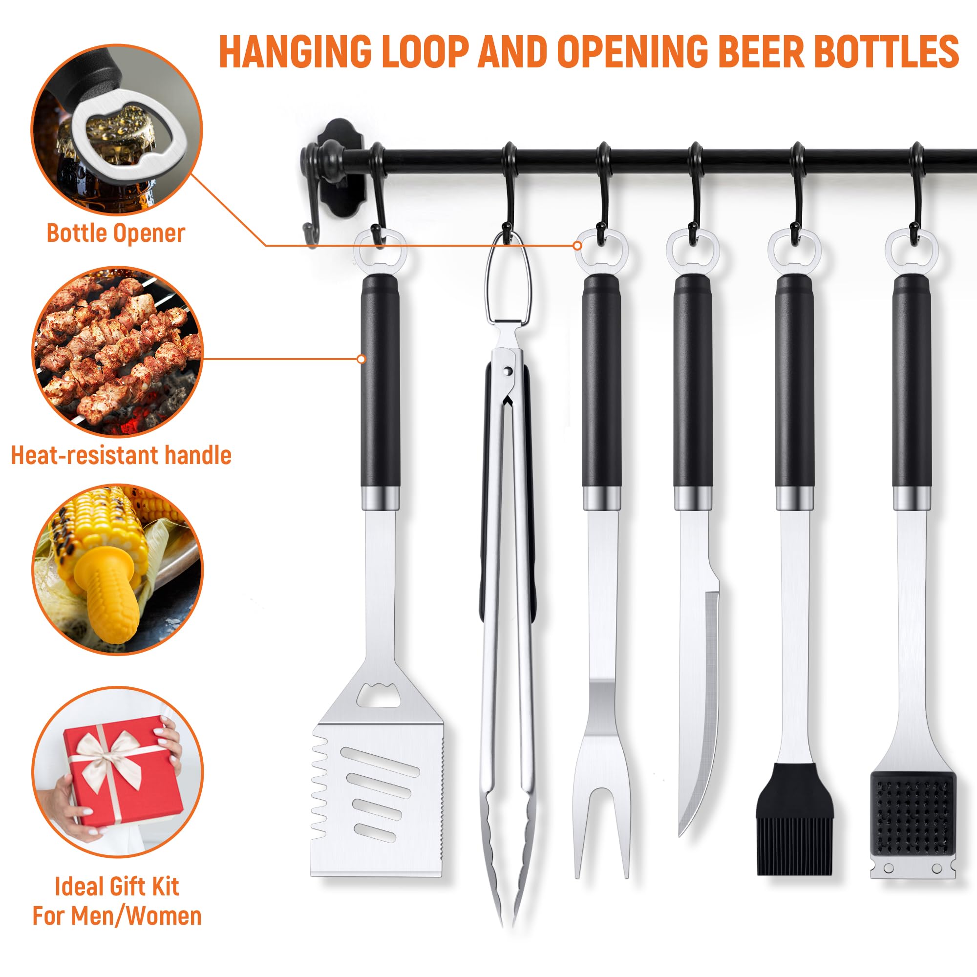 BBQ Grilling Accessories Grill Tools Set, Stainless Steel BBQ Utensils for Grill, Professional Barbecue Accessories Barbecue Kit for Men & Women,Practical Grill Tools for Outdoor Camping,Father's Day