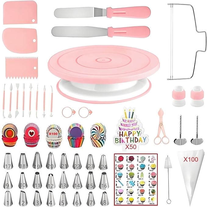 ANSLYQA Cake Decorating Kit, 298 Pcs Baking Tools (Pink)