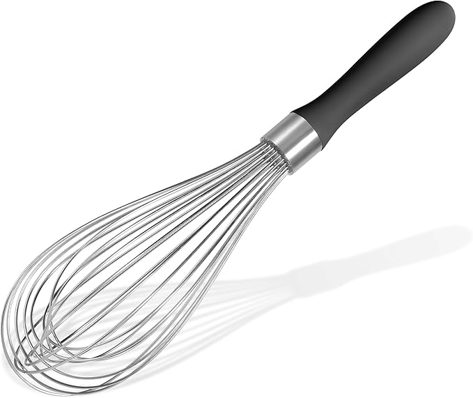 Doosu 18/8 Stainless Steel Balloon Whisk for Cooking (12 Wires, Black)