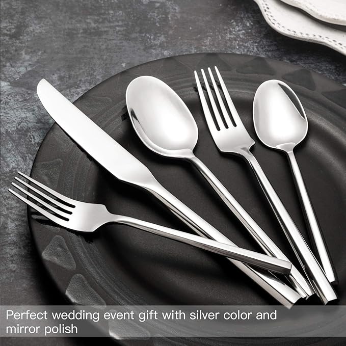 Kelenfer Silverware Set with Hexagon Handle 20 Piece Service for 4