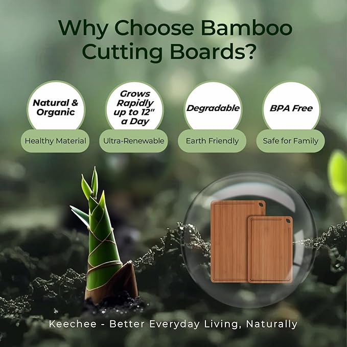 Keechee Carbonized Bamboo Cutting Board Set of 2, Wood Kitchen Boards
