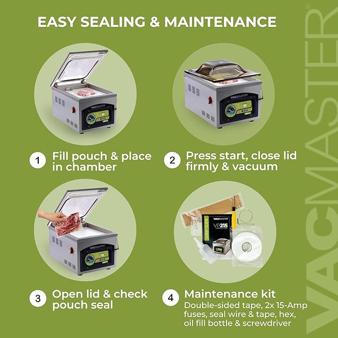 VacMaster VP215 Chamber Vacuum Sealer - Commercial Vacuum Sealer Machine for Food with Oil Pump, 10.25” Seal Bar for 10” x 13” Bags, Food Vacuum Sealer for Sous Vide, Liquids & Food Storage