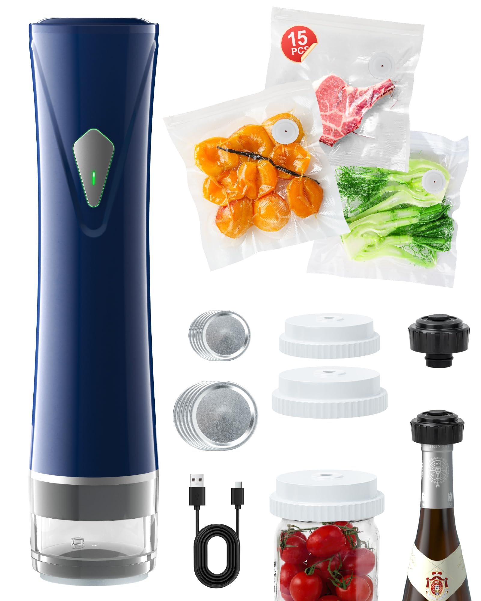 GPUTEK 3-in-1 Compact Vacuum Sealer for Food with Bags & Mason Jar Kit