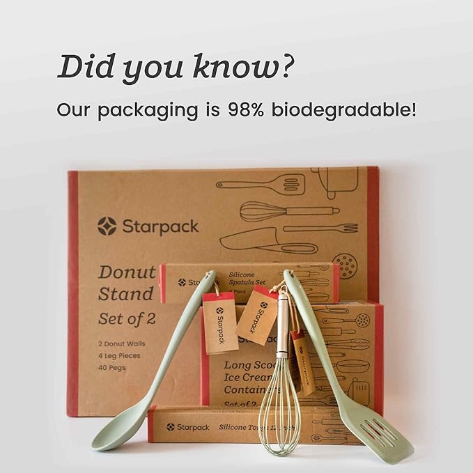 Starpack Stir and Serve Silicone Cooking Utensils Set (5-Piece, 11") - LFGB Non Toxic, 600°F Heat Resistant, BPA-Free - One-Piece Seamless, Dishwasher Safe - for Nonstick Cookware, Sage Green