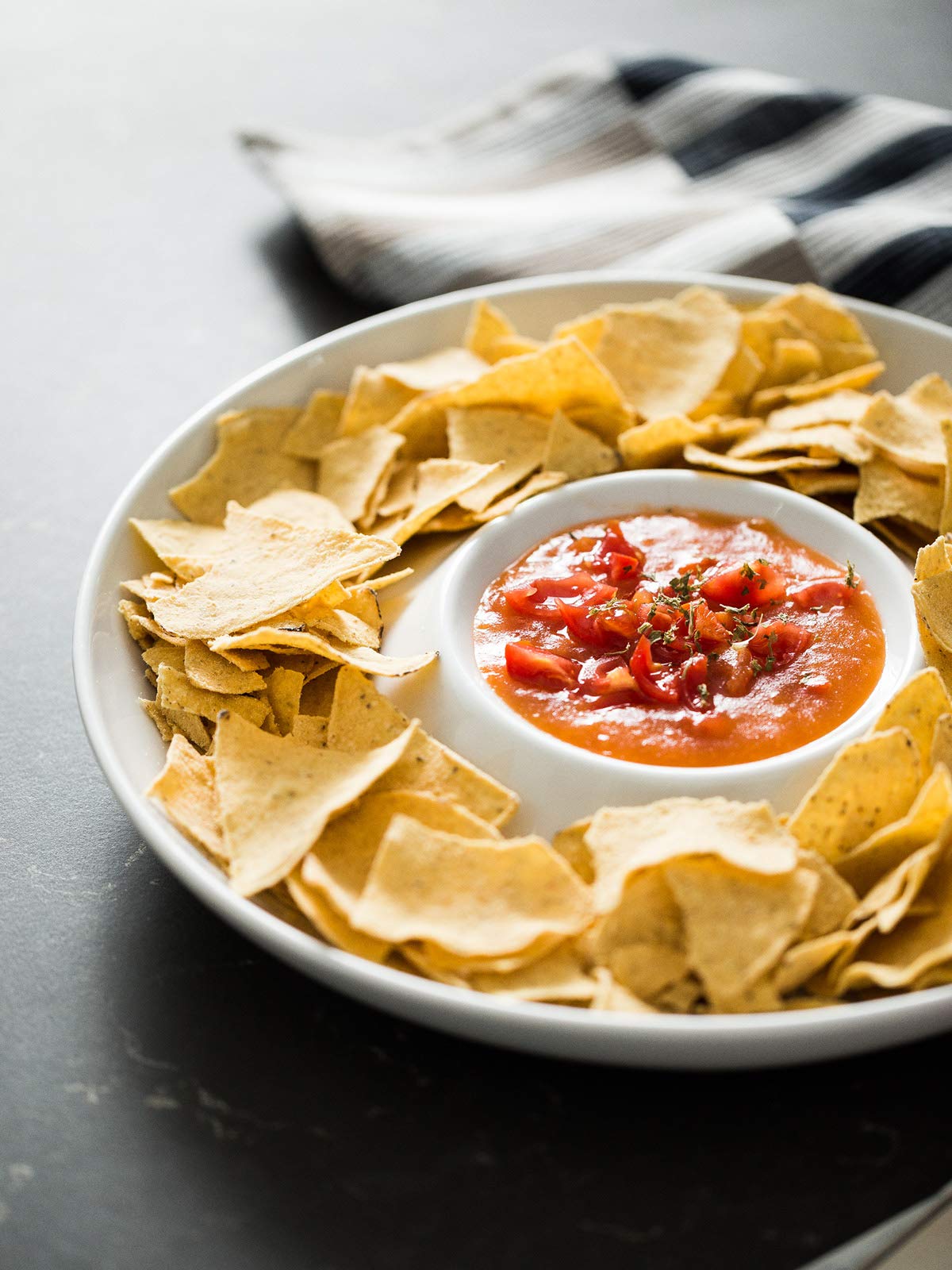 LAUCHUH Chip & Dip Serving Set of 1, Porcelain Divided Serving Tray,12-inch