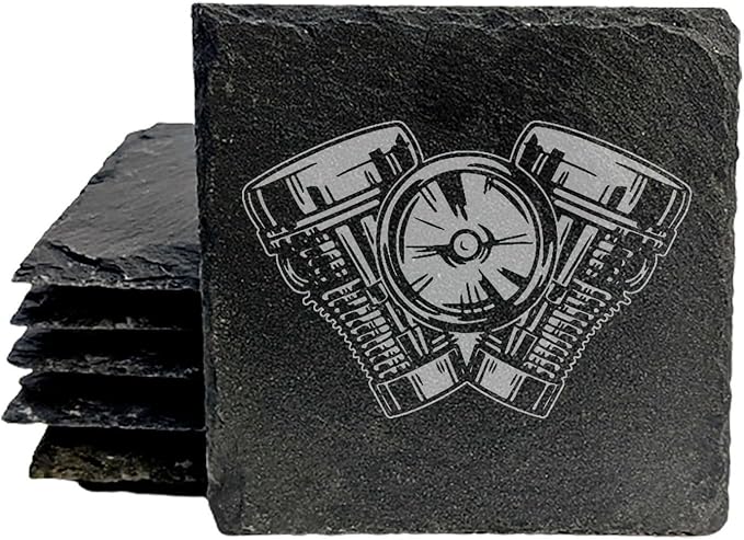 Bold V-Twin Motorcycle Engine Slate Coasters Set of 8 – Square – USA Made