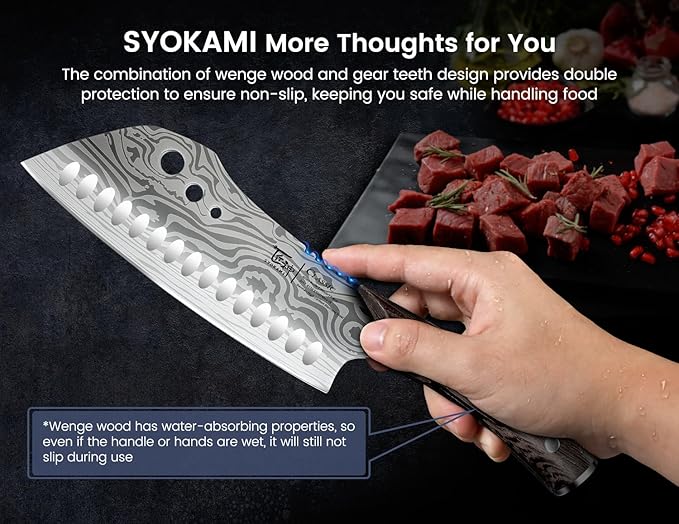 SYOKAMI Cleaver Chef Knife with Herb Stripper, 7" Asian Kitchen Knife