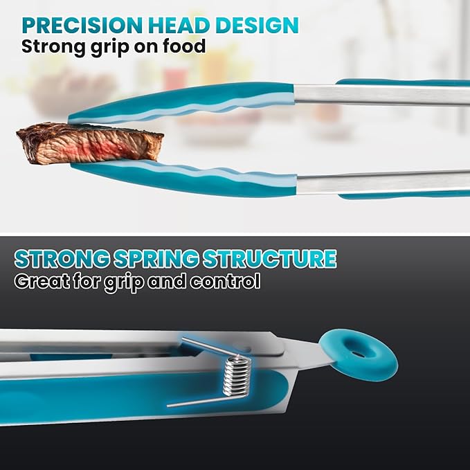 12-Inch Kitchen Tongs for Cooking with Silicone Tip,Turquoise