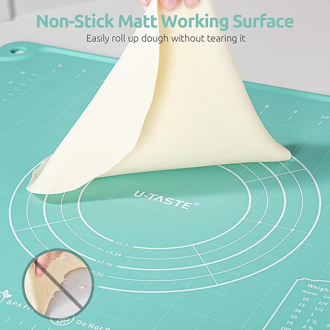 U-Taste Silicone Pastry Mat, Dough Rolling Baking Sheet, 16"x20", Aqua Sky