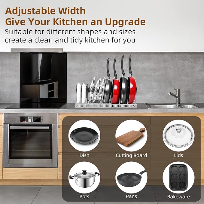 ROOHUA Pot and Pan Lid Organizer Rack for Under Cabinet, Grey