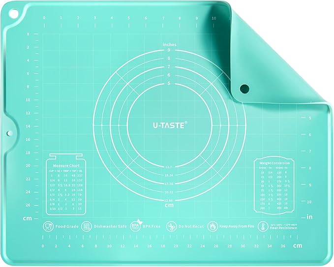 U-Taste Silicone Pastry Mat, Dough Rolling Baking Sheet, 16"x20", Aqua Sky