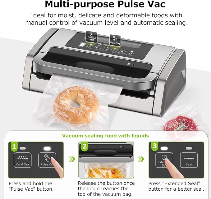 Bonsenkitchen Vacuum Sealer Machine with Globefish Technology, Low-Noise