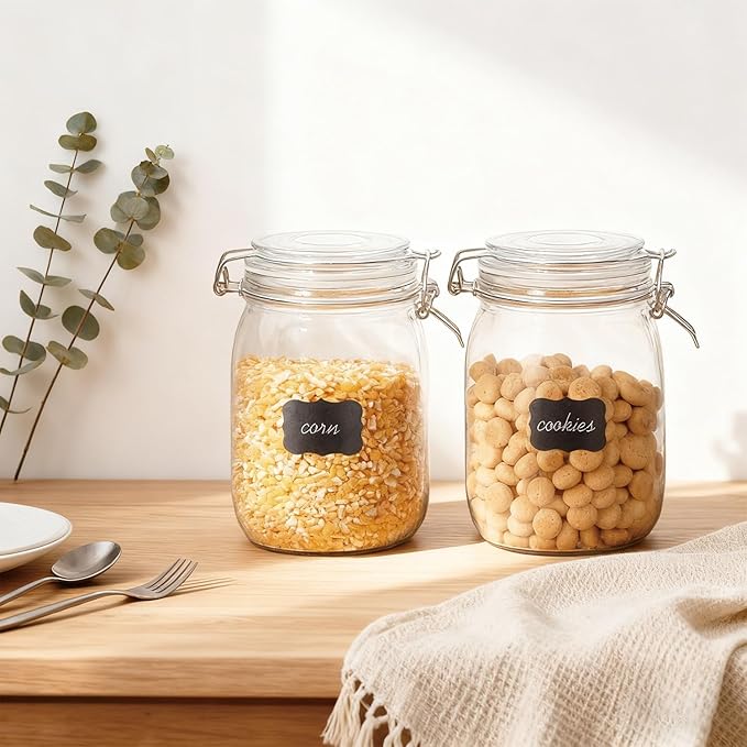 Flrolove 32oz Set of 4 Glass Kitchen Storage Canister Mason Jars with Lids