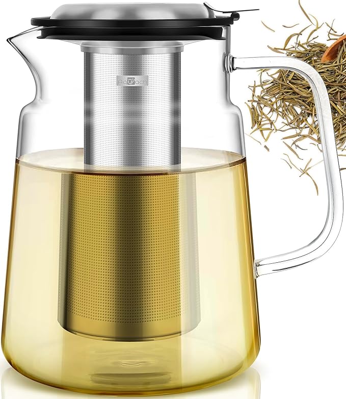 Aquach 74oz Glass Tea Pot with Infuser, Stovetop Safe Borosilicate Teapot