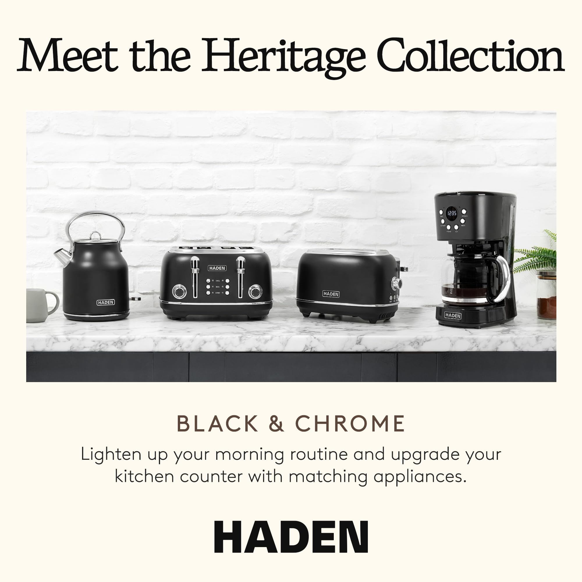 HADEN Coffee Machine, 12 Cup Programmable Drip Coffee Maker with Auto Shut-Off Function and Reusable Washable Water Filter, Black & Chrome