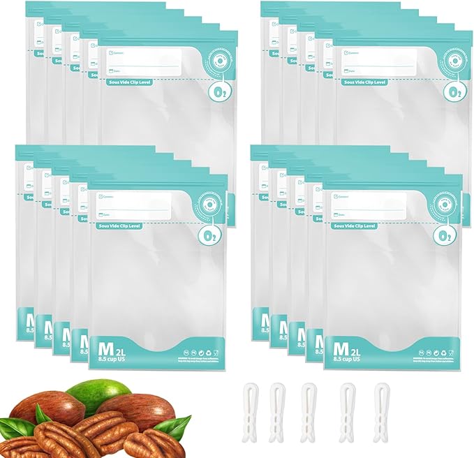 CABIBOX 20pcs Vacuum Sealer for food, Sous Vide Bags Reusable, BPA Free Food Vacuum Sealer Bags, Vacuum Zipper Bags Perfect for chicken breasts, fish fillets, veggies and daily meal prep.(8x12 Inch)