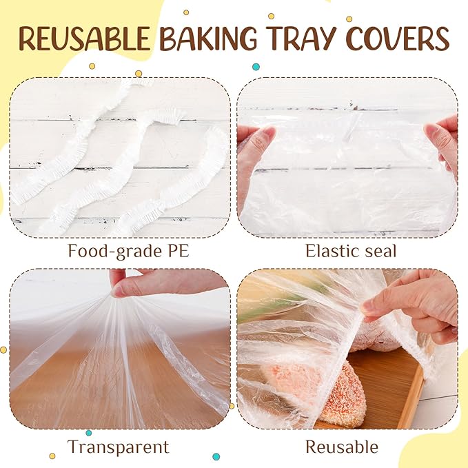 200 Extra Large Bowl Food Covers for Bread Proofing, Fits Bowls up to 30", Elastic Reusable Plastic Bowl Cover for Half Sheet Pan(24x16, 21x15, 18x13 inch) and Baking Tray/Pizza&Dough Proofing