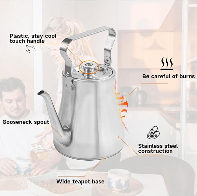GURUDAR 68OZ/2000ML Stainless Steel Teapot with Removable Infuser, Stovetop & Dishwasher Safe Tea Maker Water Kettle for Loose Leaf & Tea Bags