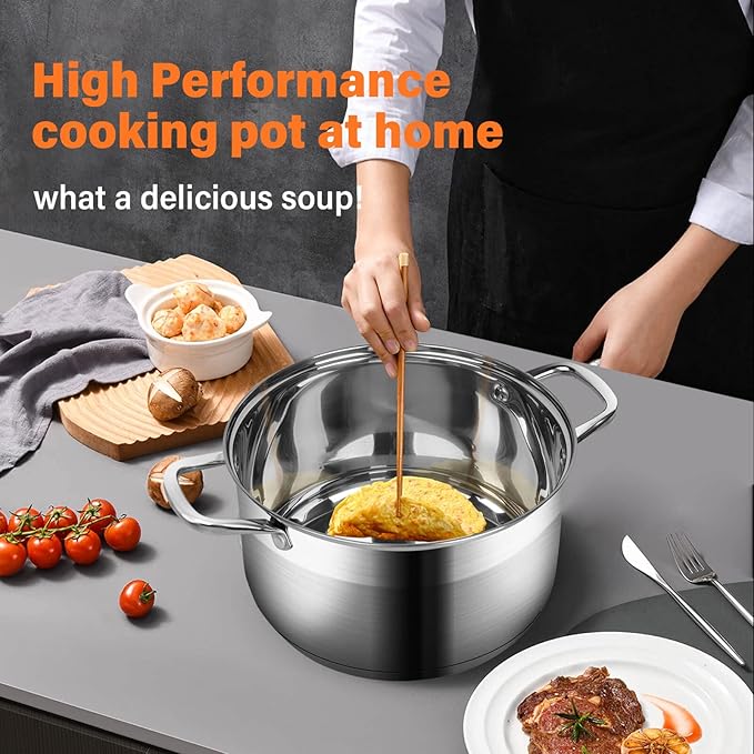 LEUGWAKN 10 Quart Stock Pot, Stainless Steel Pot with Lid for Induction