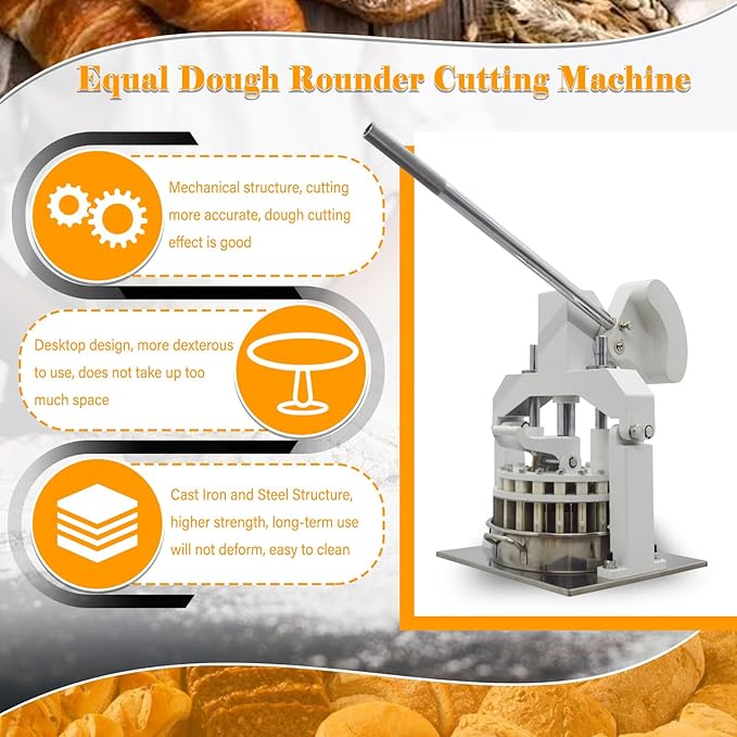 LGXEnzhuo Manual Dough Divider 36pcs Bread Cutting Machine 1.06oz-5.64oz(30g-160g) Equal Dough Lump Spacer Table Top Cookie Fillings Piece Cutter with 2 Stainless Steel Basin for Bakery