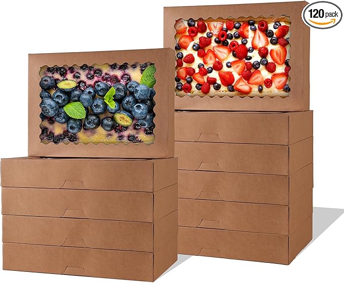 PFAMKEER 24 pcs Cookie Boxes,14x10x2.5 Inch Large Bakery Boxes with Window for Pies Chocolate Strawberries Muffins Donuts Pastry Dessert Christmas(Brown) (Brown, 14 * 10 * 2.5inch/24pcs)