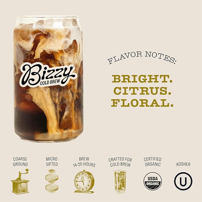 Bizzy Organic Cold Brew Coffee, Light & Bright Blend, Brew Bags, 4 ct