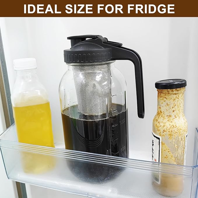 Cold Brew Coffee Maker, 64oz Glass Mason Jar Pitcher with Lid, Filter & Mat