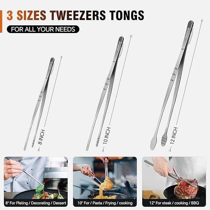 kitchen tweezers for cooking tweezers stainless steel tongs 12"10"8"