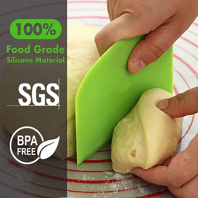 SURDOCA Dough Scraper Bench Scraper - 3P 5.9x4.3" Plastic Flexible Bowl Scraper, Sharp Edge & Angles Cake Scraper. Non-Slip Bakeware Decorating Tools Sculpting & Modeling Tools - White+Yellow+Green