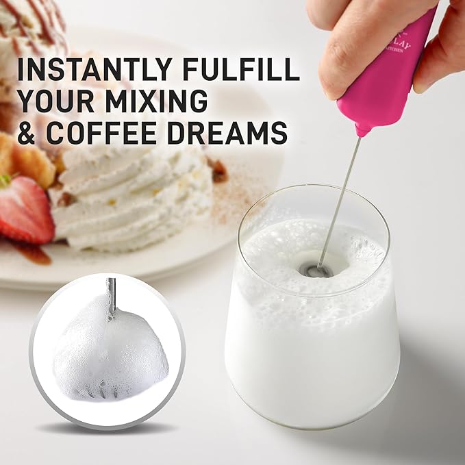Mini & Mighty Milk Frother Wand – Powerful Handheld Coffee Frother, Battery Operated Drink Mixer – Compact Pocket Size – Detachable Whisk for Latte, Cappuccino, Matcha, Hot Chocolate