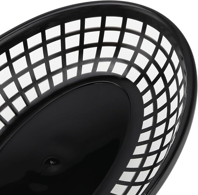 HEIHAK 40 Pack 8.9x5.7x1.6 Inch Black Plastic Fast Food Baskets, Restaurant Serving Baskets, Oval Fast Food Serving Tray for Picnic, Deli Serving, Chicken, Burgers and Fries