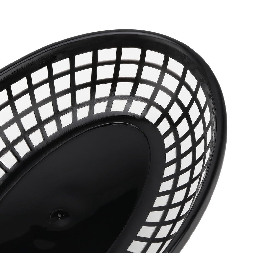HEIHAK 80 Pack 9x5.7x1.6 Inch Black Plastic Fast Food Baskets, Restaurant Serving Basket, Oval Fast Food Serving Baskets for Picnic, Deli Serving, Chicken, Burgers and Fries