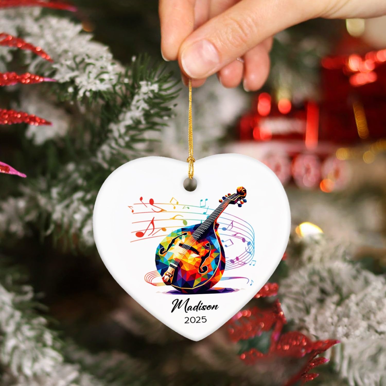 Personalized Name & Year Mandolin Ceramic Ornament Gifts for Music Lovers, Mandolin Player Xmas Tree Ornaments, Custom Mandolinist Ornaments 2026, Instrument Ceramic Ornament Decor Christmas Hanging
