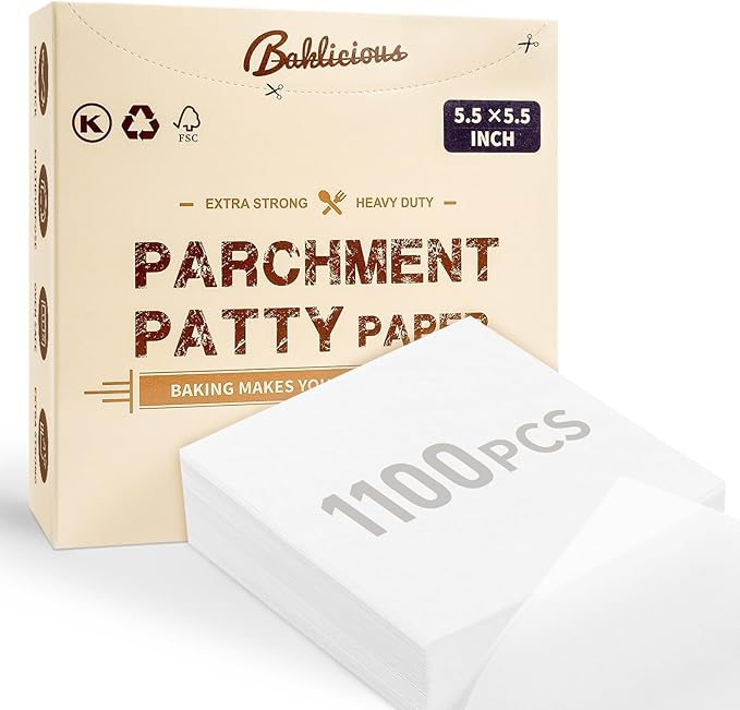 Baklicious 5.5x5.5inch 1100pcs White Non-Stick Hamburger Patty Paper Squares