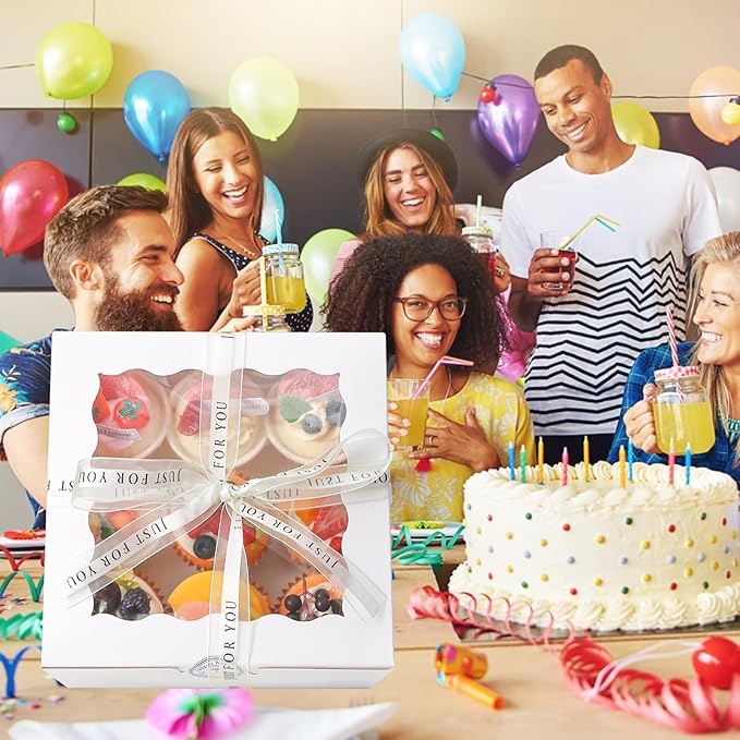 CHENZEM 28Packs 7x7x5 Inch Small Cake Boxes, White Bakery Boxes with Window, 7 inch Cake Containers with Lids for Easter and Mother's Day Cheesecake, Cakes.(7 * 7 * 5inch/28pcs)