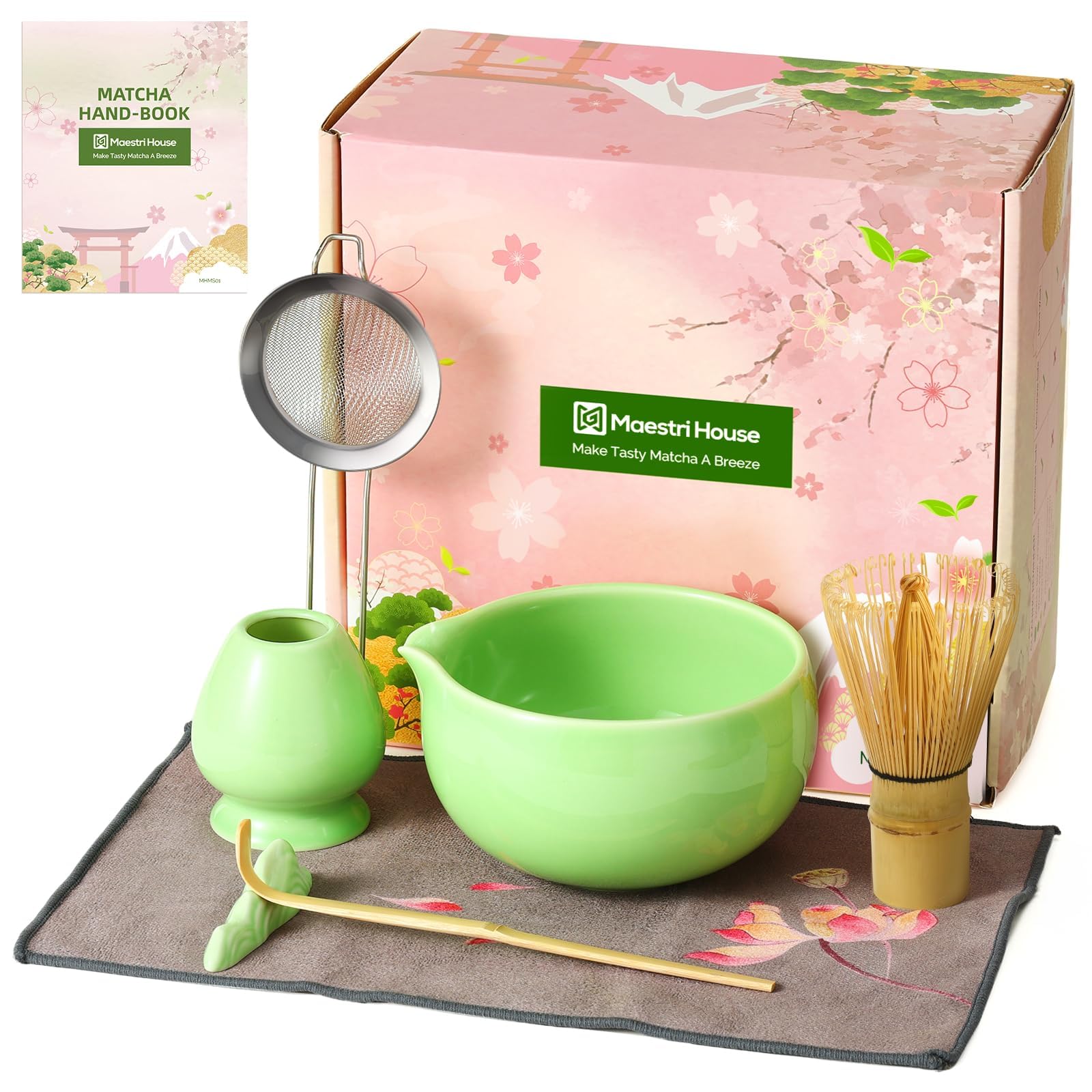 Maestri House Matcha Whisk Set, 7-Piece Kit with Spouted Ceramic Bowl