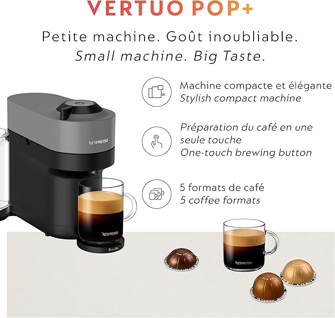 Nespresso Vertuo Pop+ Coffee Machine with Milk Frother, Dark Grey