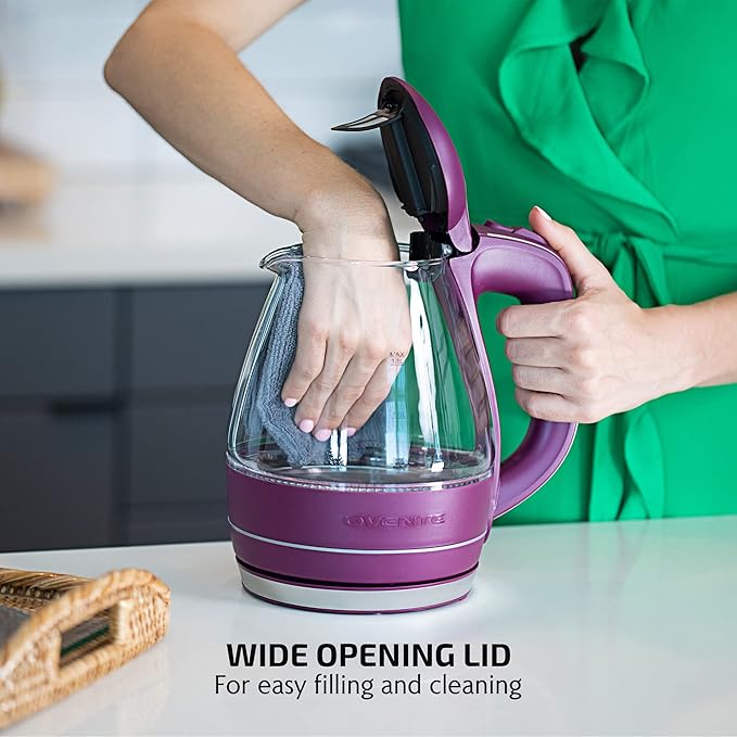 OVENTE 1.5L Glass Electric Kettle Water Boiler, Purple KG83P