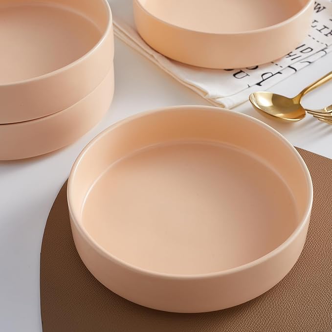 Stone Lain Stella Pasta Bowl 6-Piece Set, Round, Porcelain, Pastel Orange