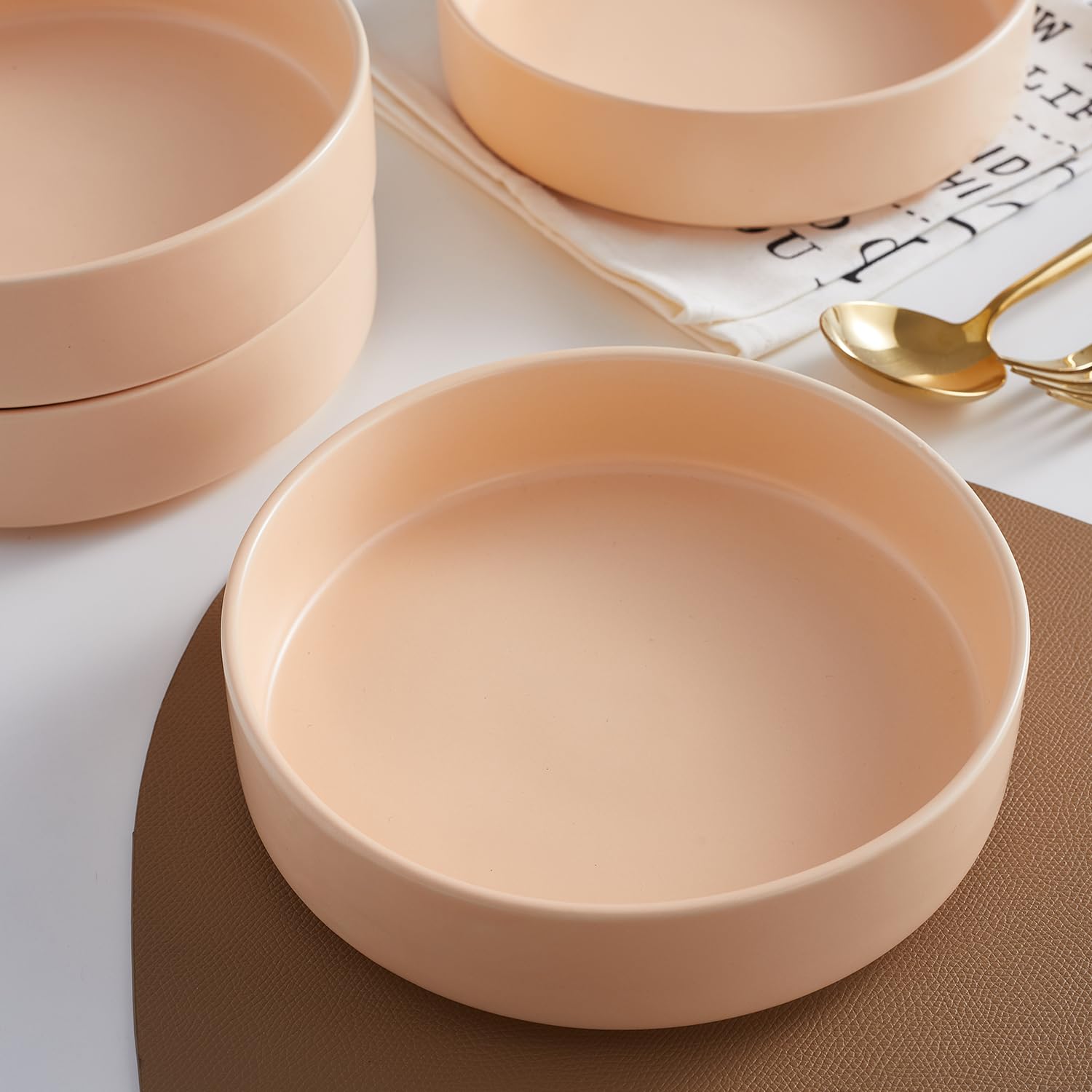 Stone Lain Stella Pasta Bowl 6-Piece Set, Round, Porcelain, Pastel Orange