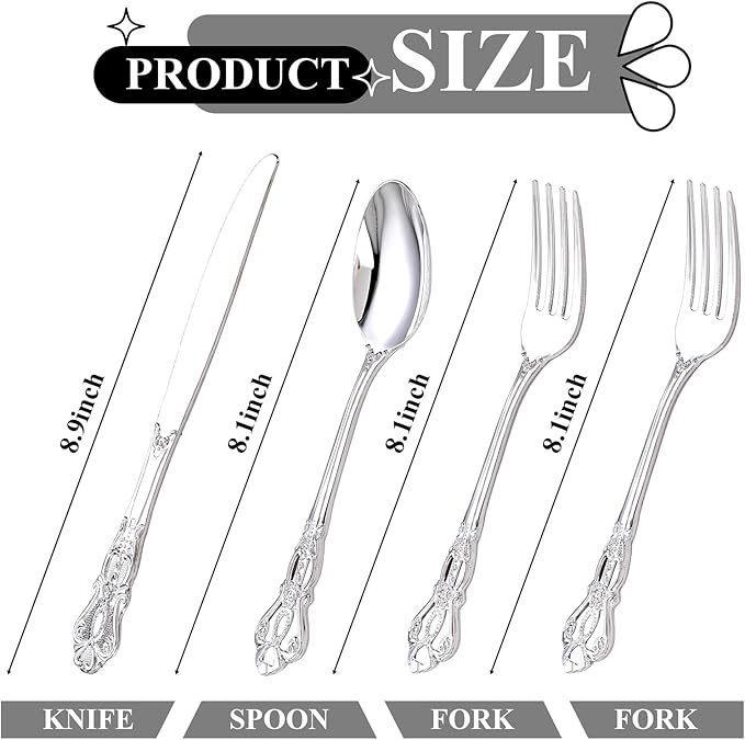Joyido 40PCS Silver Plastic Silverware - Elegant Cutlery Sets for Party